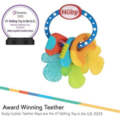 Nuby Ice Gel Teether Keys - Silicone Soothing Baby Teether Toys for Infants - Gentle for Sore Gums Colorful and Fun Toys - Safe and Durable Infant Baby Teething Toy - Blue